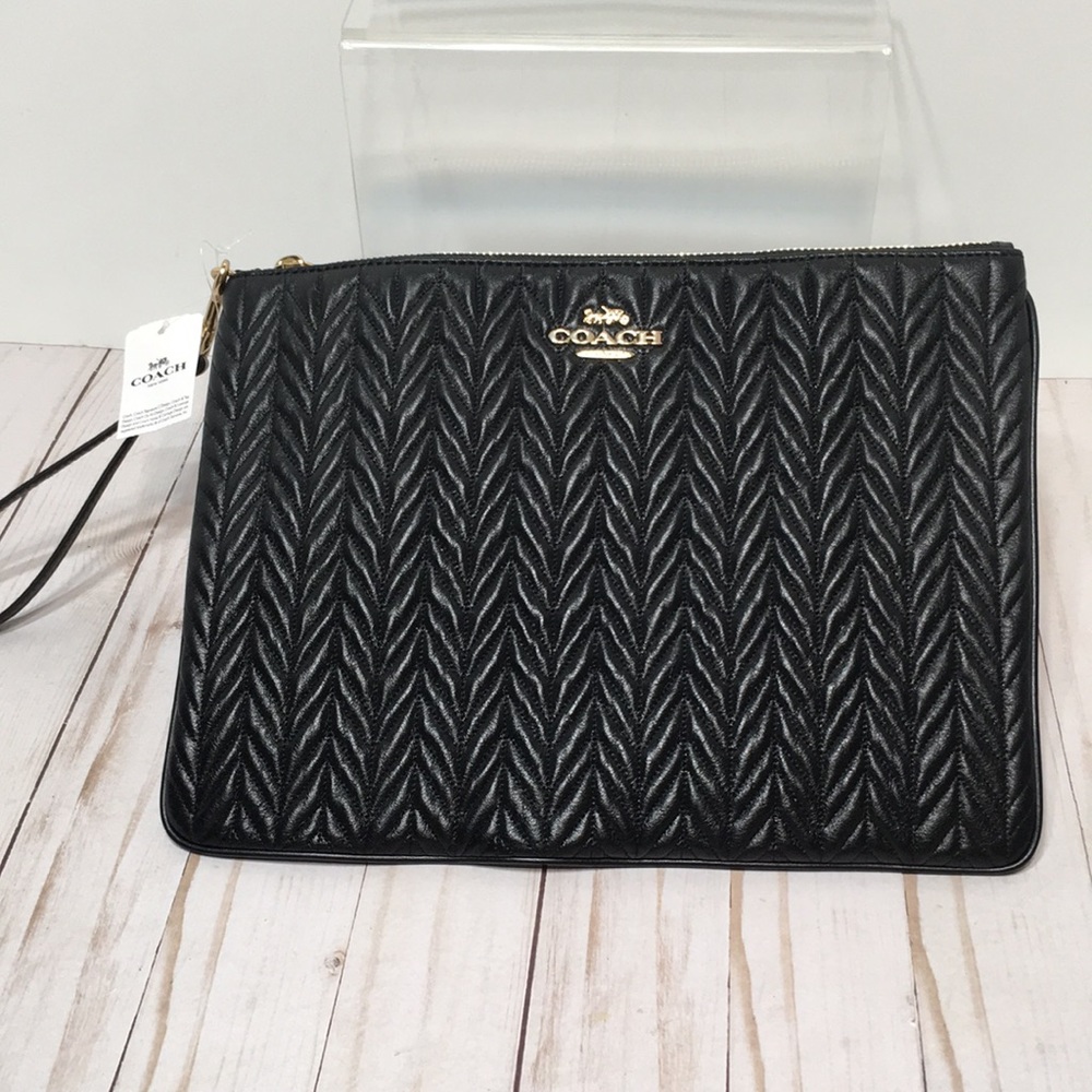 Coach RFD Quilt large wristlet herringbone black NEW